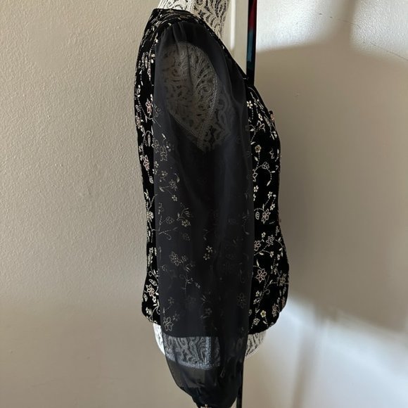 Vintage Sears Women's Another Thyme Black Gold Embroidered Velvet Sheer Sleeve. - Picture 4 of 10
